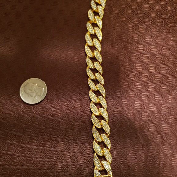 Iced Out CZ Gold Tone Link Bracelet - Picture 2 of 2